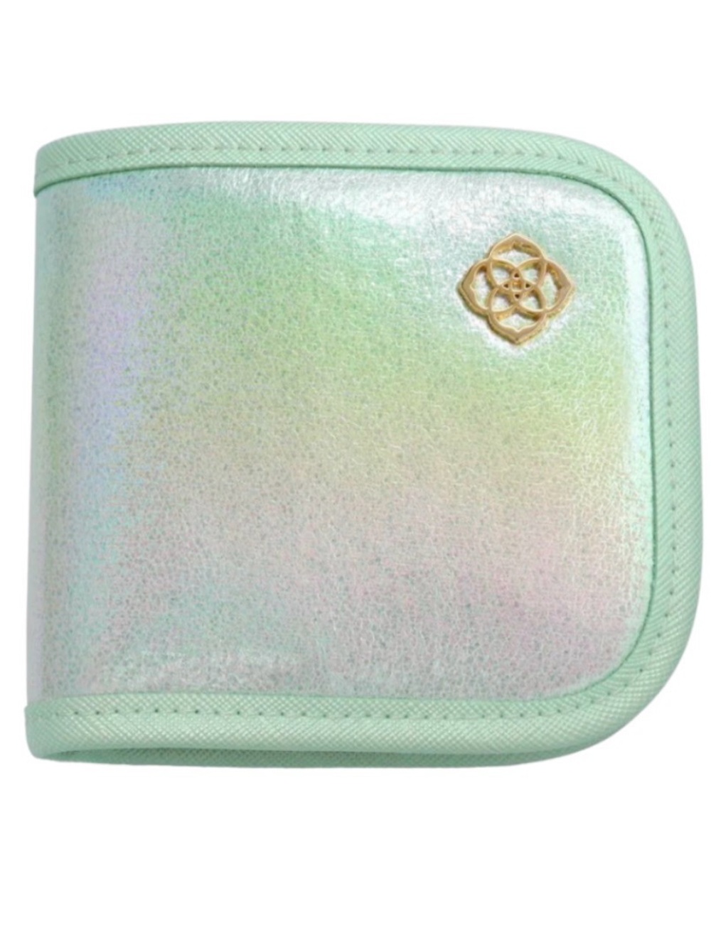 NEW NWT Kendra Scott Iridescent Mint green travel Jewelry/Card Holder Gold Logo